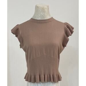"And Now This” knit ruffle sleeve top in a soft mocha hue sz XL chic versatile